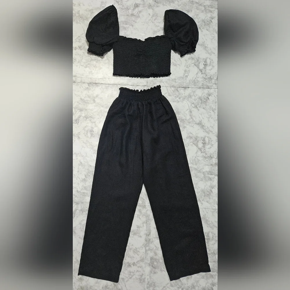 REFORMATION Mora Linen Effortless Summer Chic Crop Top & Wide Leg Pants SIZE XS.